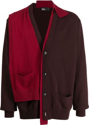 Kolor asymmetric wool cardigan - men - Wool/Polyester - 3 - Red