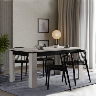 Dmora Mesa Extensible Lajon, 8 Asientos, Mecanismo De Extensi&oacute;n Central, 160x90x77h Cm Blanco Crema