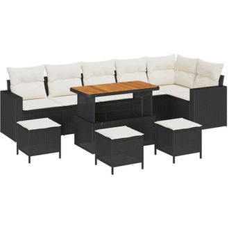 vidaXL Conjunto De Sof&aacute; De Jard&iacute;n Con Coj&iacute;n 10 Pcs Negro Y Crema Vidaxl