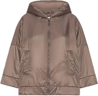 Max Mara Jassen, Dames, Bruin, S, Leer, Korte Gewatteerde Jas Mtcfiore