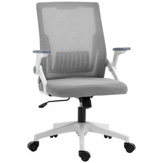 Vinsetto Mesh Office Chair - Desk Chair with Lumbar Support - Flip-up Armrest - Swivel Wheels - Adjustable Height - Grey | TJ Hughes