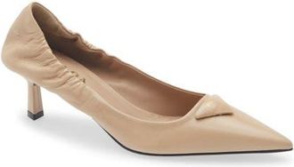 Prada Triangle Logo Pointed Toe Pump in Sabbia at Nordstrom, Size 10.5Us