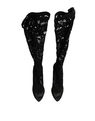 Dolce & Gabbana Womens Black Pumps Taormina Lace Socks Boots Shoes Elastane