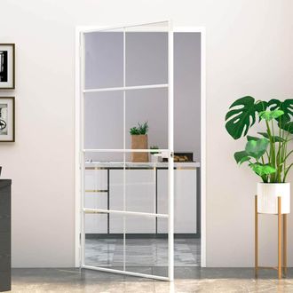 vidaXL Puerta Interior Vidrio Templado Y Aluminio Blanco 102x201,5 Cm Vidaxl