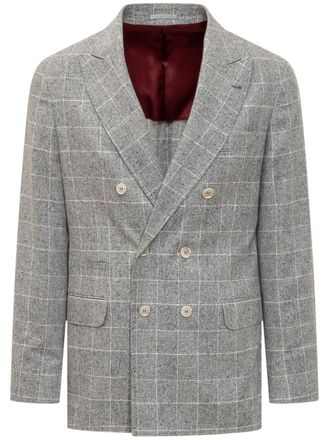 Brunello Cucinelli checked blazer - men - Cashmere/Silk/Wool - 50 - Grey