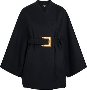 Balmain Belted Wool and Cashmere-blend Wrap Coat - Navy - 40 (UK12 / M)
