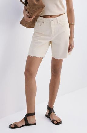 Mango Low Rise Straight Leg Denim Bermuda Shorts in Ecru at Nordstrom, Size 10