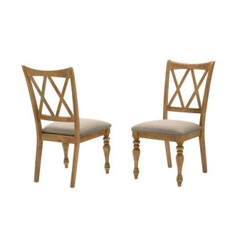 Best Master Furniture Dining Chairs with Linen Blend Cushions, Set of 2, Antique Natural Oak