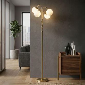Mauro Ferretti L&aacute;mpara de pie en metal dorado con 4 bolas de vidrio &oslash; cm 54x176