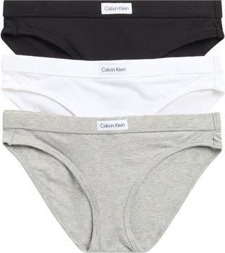 Calvin Klein Assorted 3-Pack Bikinis in Black/White/Grey at Nordstrom Rack, Size Medium