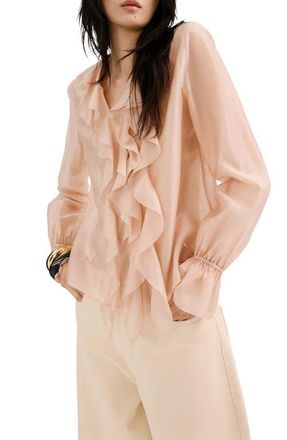 Mango Ruffle Chiffon Top in Pastel Pink at Nordstrom, Size 8