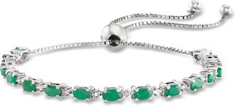 Ross-Simons Emerald Bolo Bracelet With Diamond Accents in Sterling Silver