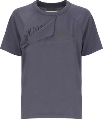 Maison Margiela Numerical Print Short-Sleeve Cotton T-Shirt With Cut-Out Detail