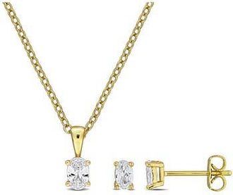 Delmar Cubic Zirconia Stud Earrings & Necklace Set in Gold at Nordstrom Rack