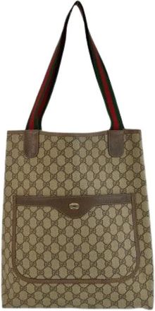 Gucci Pre-owned Tote Bags, female, Beige, Size: ONE SIZE Pre-owned GG Supreme Canvas Leather 2way Shoulder Bag