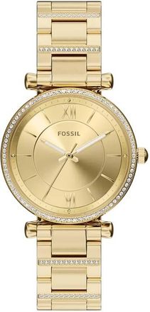 Fossil Carlie Quartz Crystal Gold Dial Ladies Watch ES5465