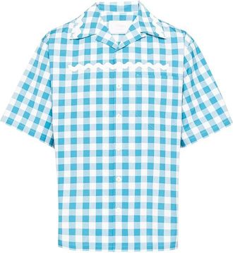 Prada Blue Cotton Pattern Mens Shirt