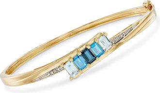 Ross-Simons Tonal Blue Topaz Bangle Bracelet With Diamond Accents in 18kt Gold Over Sterling