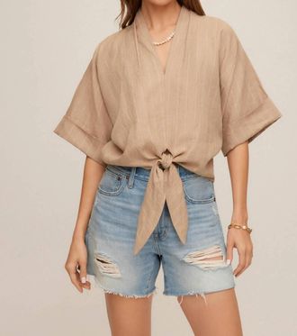 Fifteen Twenty Womens Janice Cuffed Sleeve Tie Front Top In Stripe