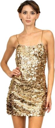 Amen Korte Gouden Jurk met Kettingbandjes - Dames - Feestkleedjes - Geel - S - Polyester - Kleedjes