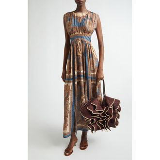 Zimmermann Mahon Print Empire Waist Silk Maxi Dress in Dark Blue Paisley at Nordstrom, Size 3