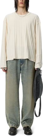 Mfpen Relaxed Fit Round Neck Sweater With Vertical Ribbed Texture