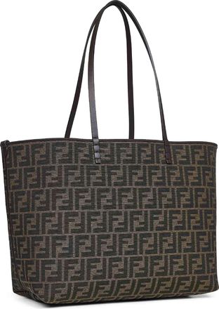 Fendi Womens Medium Reversible Shopper Tobacco Brown Fabric Handbags Hand Bags