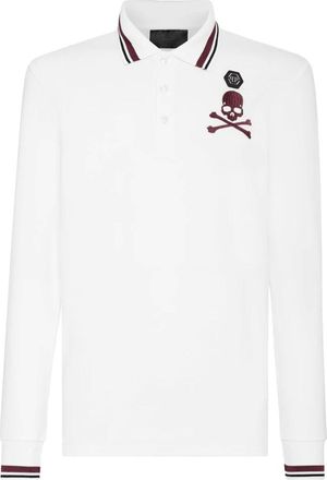 Philipp Plein Tops, Heren, Wit, S, Katoen, Polo Shirt met lange mouwen