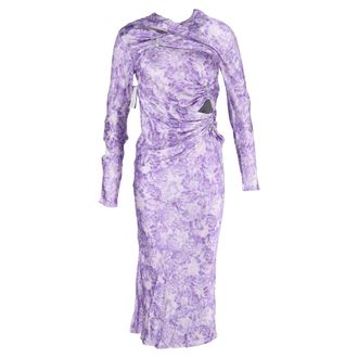 Ganni Ganni Embellished Gathered Cutout Satin Midi Dress In Purple Viscose