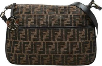 Fendi Pre-owned Shoulder Bags, female, Brown, Size: ONE SIZE Pre-owned Zucca Canvas Leather Shoulder Bag