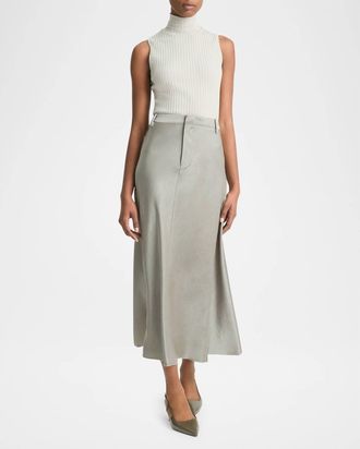 Vince Satin Trouser A-Line Skirt In Smoky Green