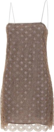 Rotate Scalloped Sequin Mini Jurk - Dames - Korte kleedjes - Bruin - M - Polyester - Kleedjes