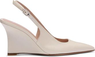 Stuart Weitzman Schoenen, Dames, Beige, 40 1/2 EU, Linnen, Vinnie Slingback Wedge 85