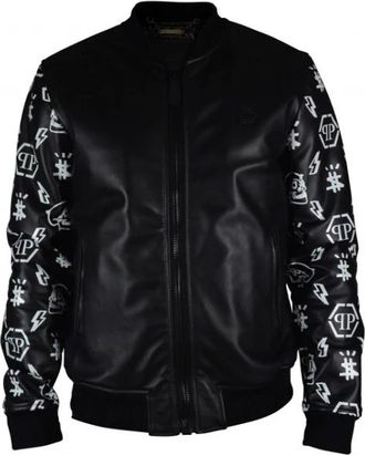 Philipp Plein Bomberjack - Heren - Leren en Su&egrave;de Jassen - Zwart - M - Leer - Jassen