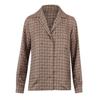 Max Mara Shirts, female, Beige, Size: XS Shis Printed Silk Semi-Fitted Shirt