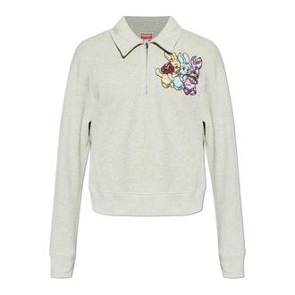 Kenzo Zip-throughs, male, Gray, Size: 2XL Bunny Appliqu&eacute; Zip Sweatshirt