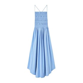 Ganni Shirred Poplin Maxi Jurk - Dames - Maxi kleedjes - Blauw - S - Katoen - Kleedjes