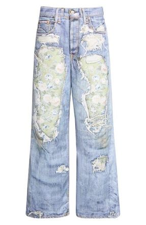 Acne Studios 1981 Trompe lOeil Wide Leg Jeans in Blue/Green at Nordstrom, Size X-Small