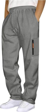 Generic Mens Fleece Sweatpants Winter Warm Tracksuit Bottoms for Men UK Thermal Joggers Bottom with Zip Pocket Casual Fleece Lined Athletic Jogging Trousers M