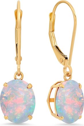 MAX + STONE 14k Yellow or White Gold 8x10mm Oval Gemstone Dangle Earrings with Leverbacks