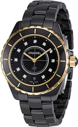 Chanel Pre-owned Chanel J12 Quartz Diamond Black Lacquered Dial Unisex Watch H2544