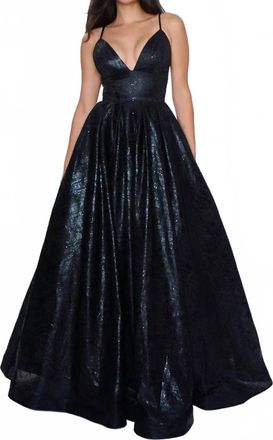 Nina Canacci Metallic Ball Gown Prom Dress In Black