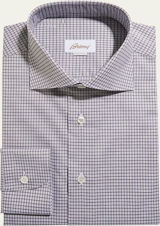Brioni Mens Graph Check Cotton Dress Shirt