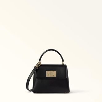 Furla 1927 Top Handle Mini Nero Black Textured Leather Woman
