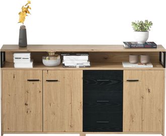 STILVORA Aparador Con 3 Puertas, 3 Cajones Y Huecos Abiertos, Estantes Ajustables, En Tablero De Part&iacute;culas 150 &times; 35 &times; 75.9 Cm