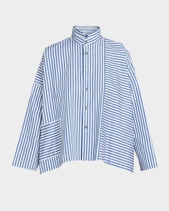 Eskandar Wide Longer Back Double Stand Collar Shirt - Mid Plus Length