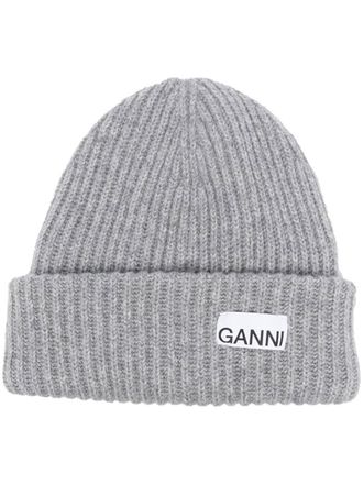 Ganni Grey Beanie With Logo