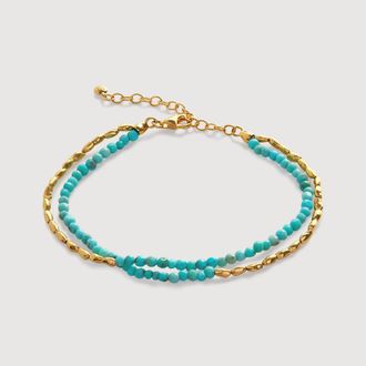 Monica Vinader Gold Mini Nugget Gemstone Beaded Bracelet Turquoise