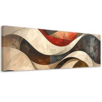 Feeby Cuadro En Lienzo, Abstracci&oacute;n L&iacute;neas Formas Beige Rojo, 120x40
