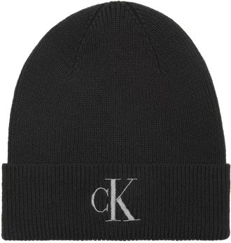 Calvin Klein Beanie CALVIN KLEIN, Damen, schwarz, Strick, Baumwollmischung, unifarben, M&uuml;tzen Beanie, Regular fit